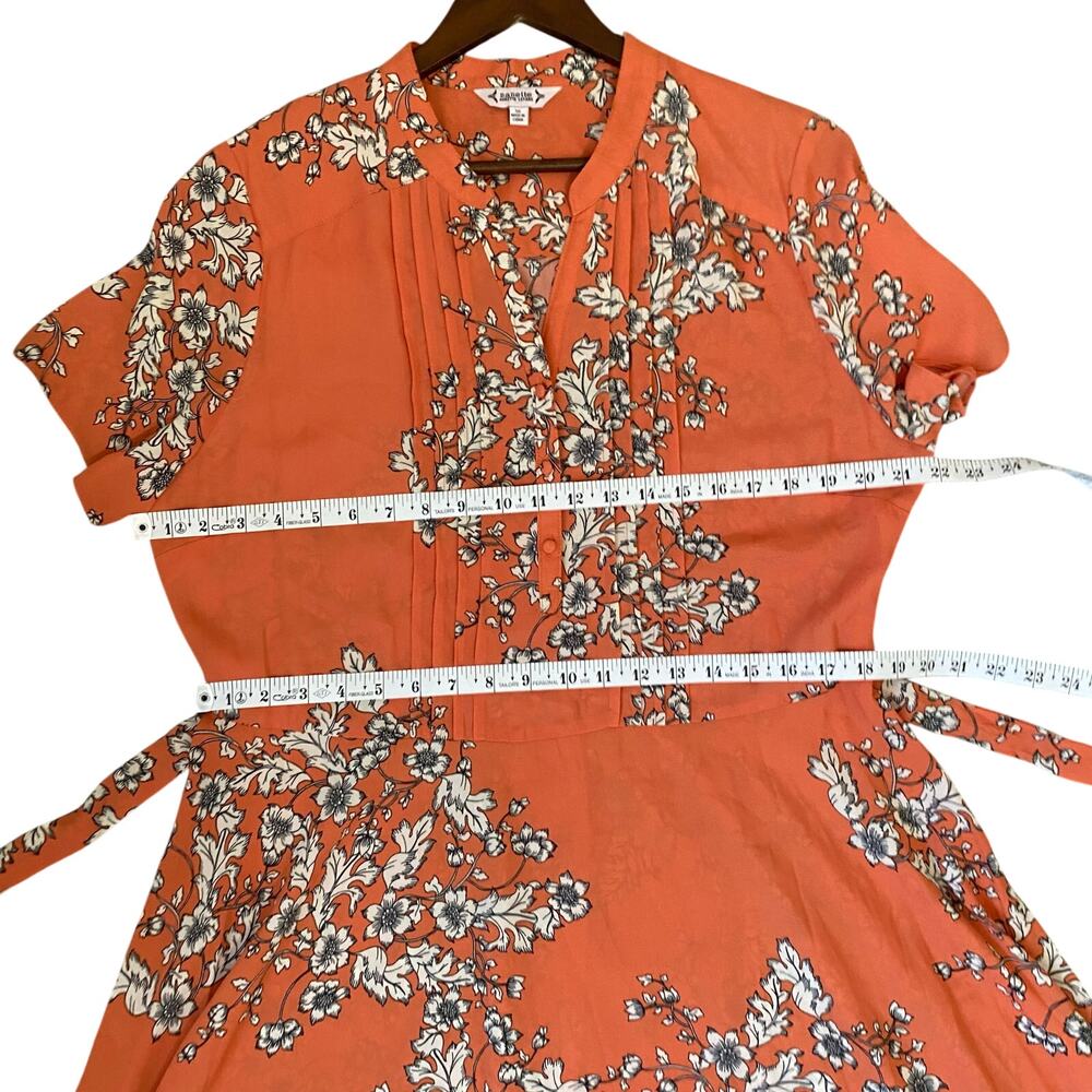 Nanette Lepore V-Neck Short Sleeve Pintuck Front Tie Dress A-line Floral Size 16 - Picture 7 of 9